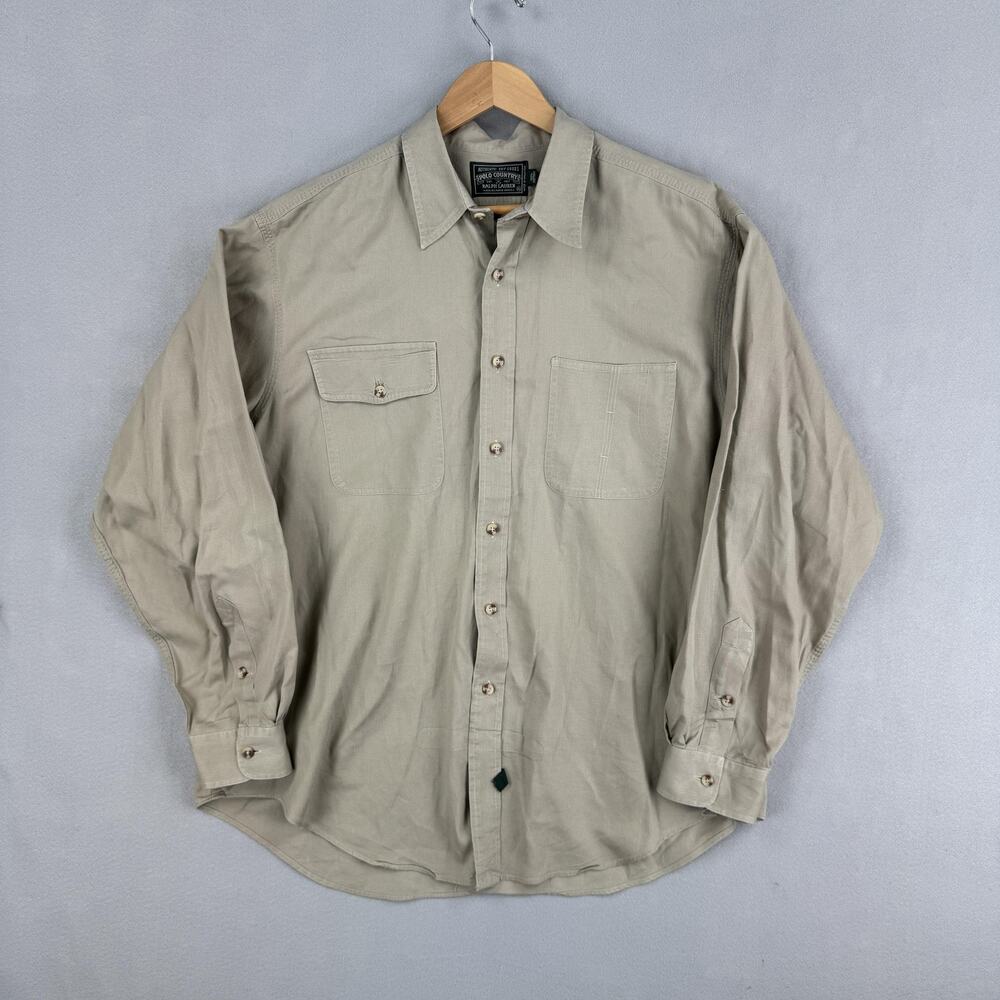 Vintage Polo Country Ralph Lauren Shirt Mens XL Beige Long Sleeve Button Up